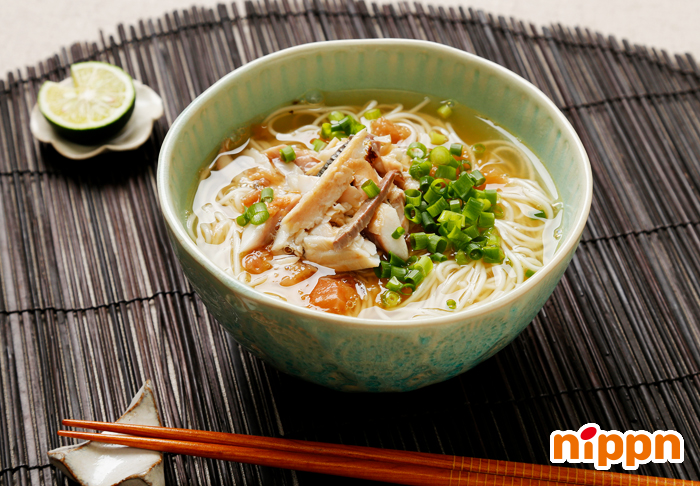 鯵の干物と梅干しスープの温麺