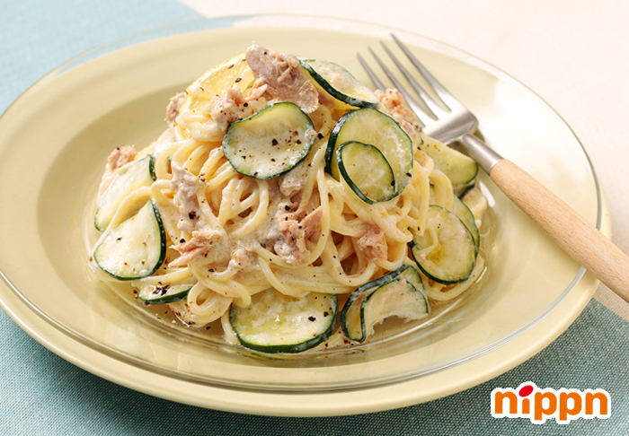 ズッキーニとツナの冷製レモンクリームパスタ