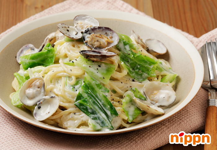 あさりと春キャベツのクリームパスタ