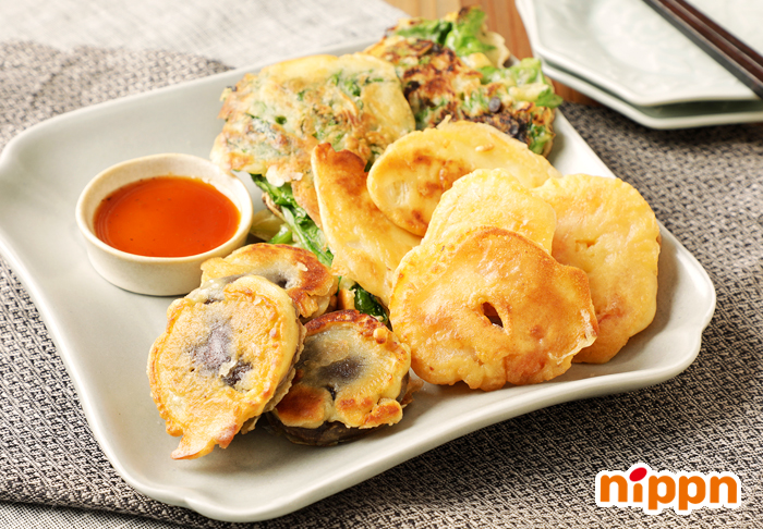 えびと春野菜のジョン（チヂミ）